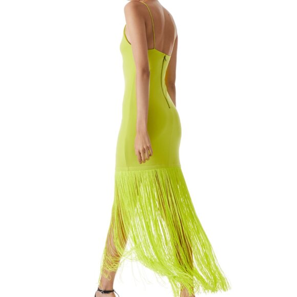 NWT Alice + Olivia Steph Scoop Neck Fringe Neon Yellow Dress - Picture 2 of 8
